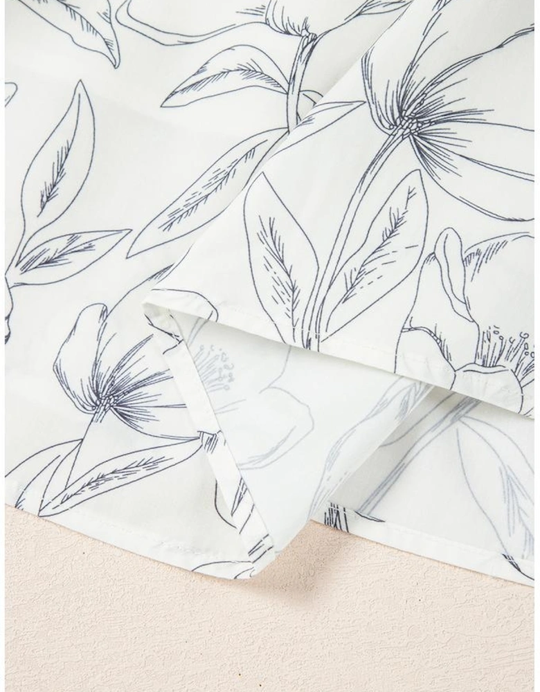 Beige Floral Print Square Neck Shirred Back Puff Sleeve Mini Dress