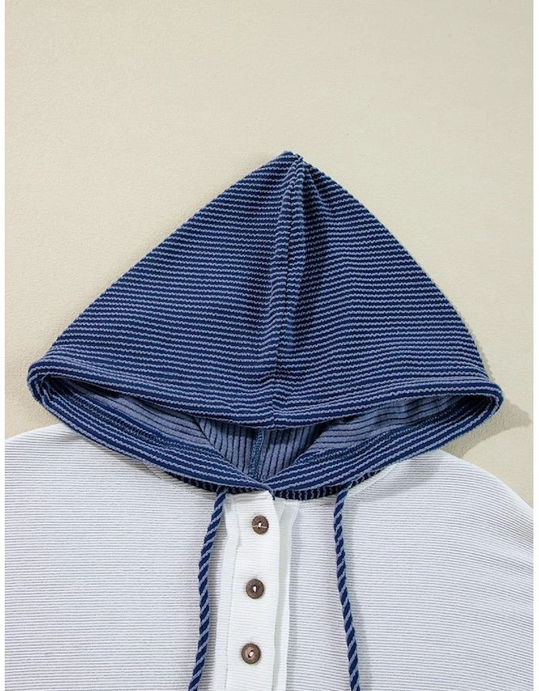 White Corded Colorblock Patch Pocket Drawstring Hooded Top