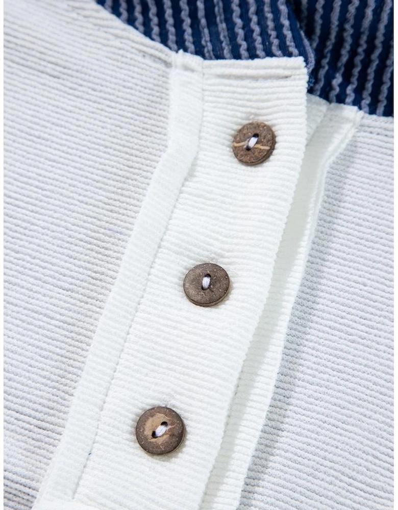 White Corded Colorblock Patch Pocket Drawstring Hooded Top