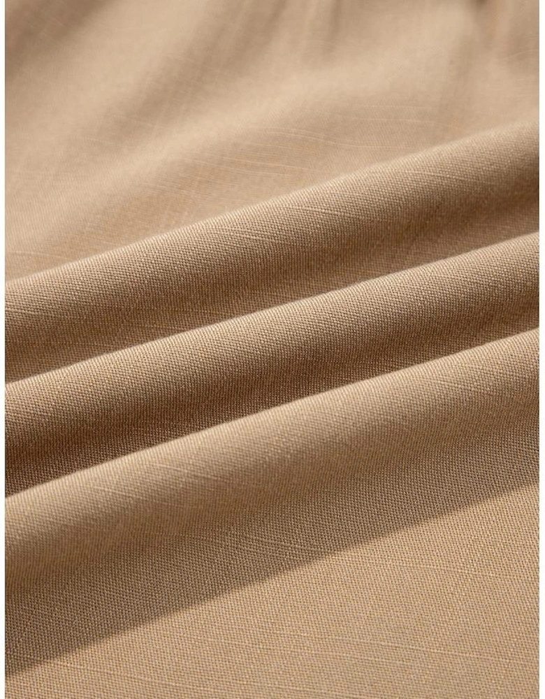 Light French Beige Waffle Patchwork Button Up Frayed Hem Shirt