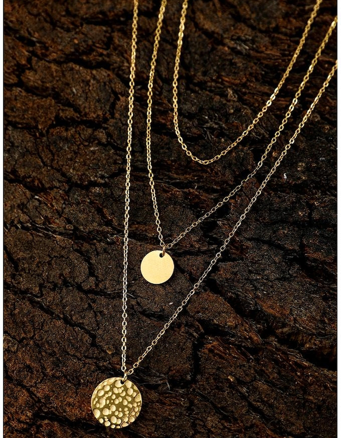 Gold Multi Layer Disc Pendant Alloy Necklace