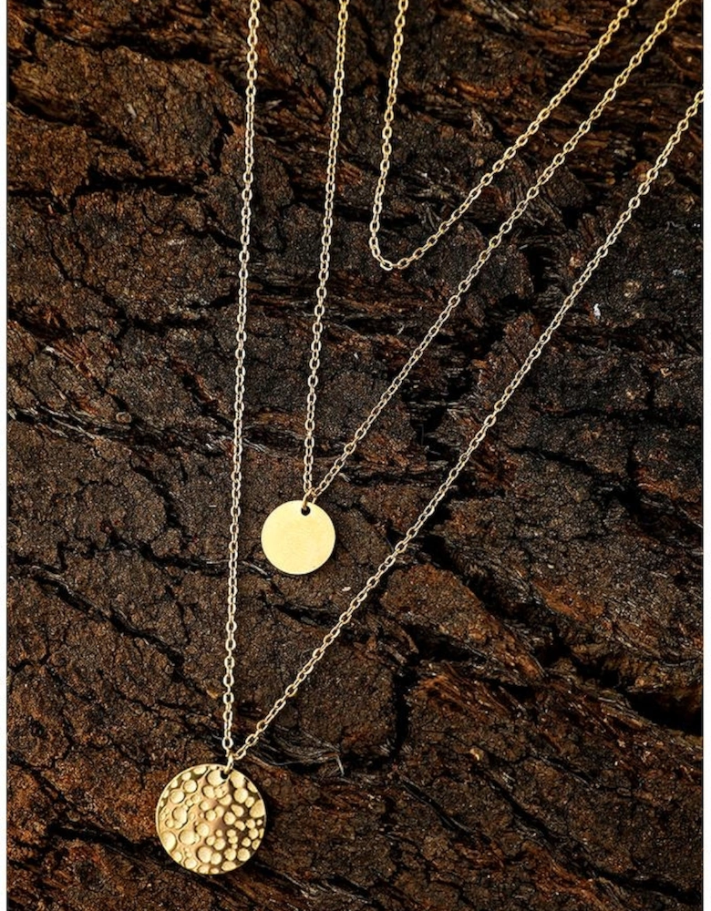 Gold Multi Layer Disc Pendant Alloy Necklace