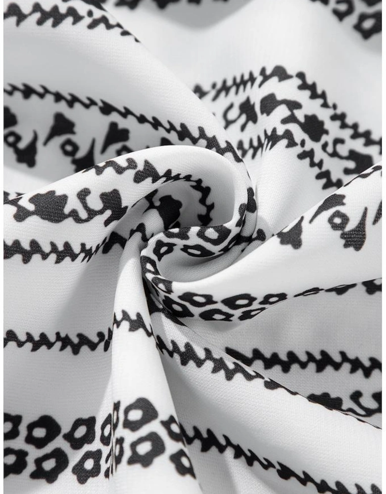 Black Stripe V Neck Bell Sleeve High Waist Mini Dress