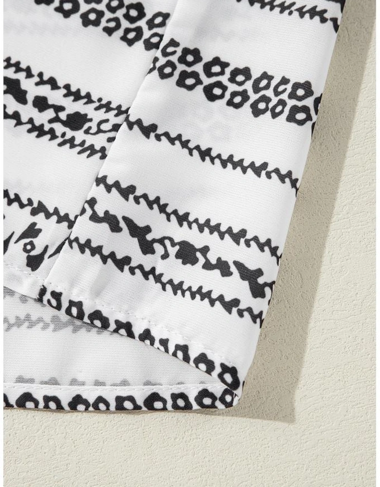 Black Stripe V Neck Bell Sleeve High Waist Mini Dress