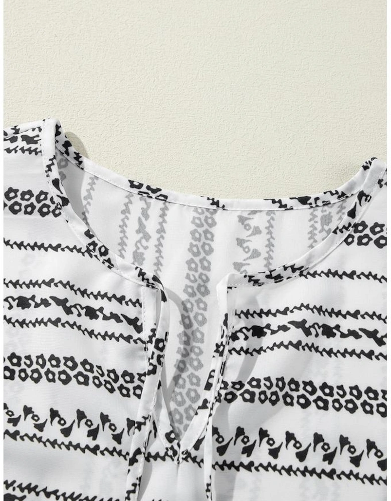 Black Stripe V Neck Bell Sleeve High Waist Mini Dress