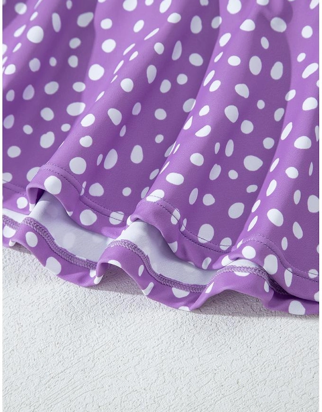 Purple Plus Size Polka Dot Print Ruffled Knotted V Neck Tankini Set