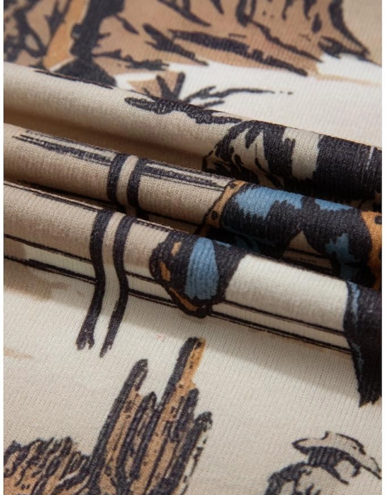 Khaki Western Cowboy Print Cuffed Sleeve Crewneck T Shirt