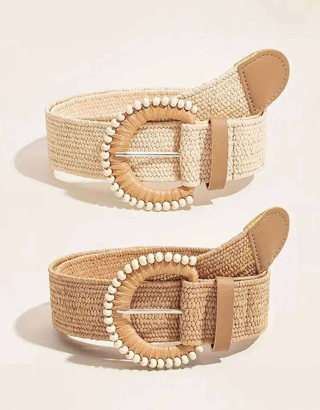 Camel Boho Beaded Straw Woven Belt