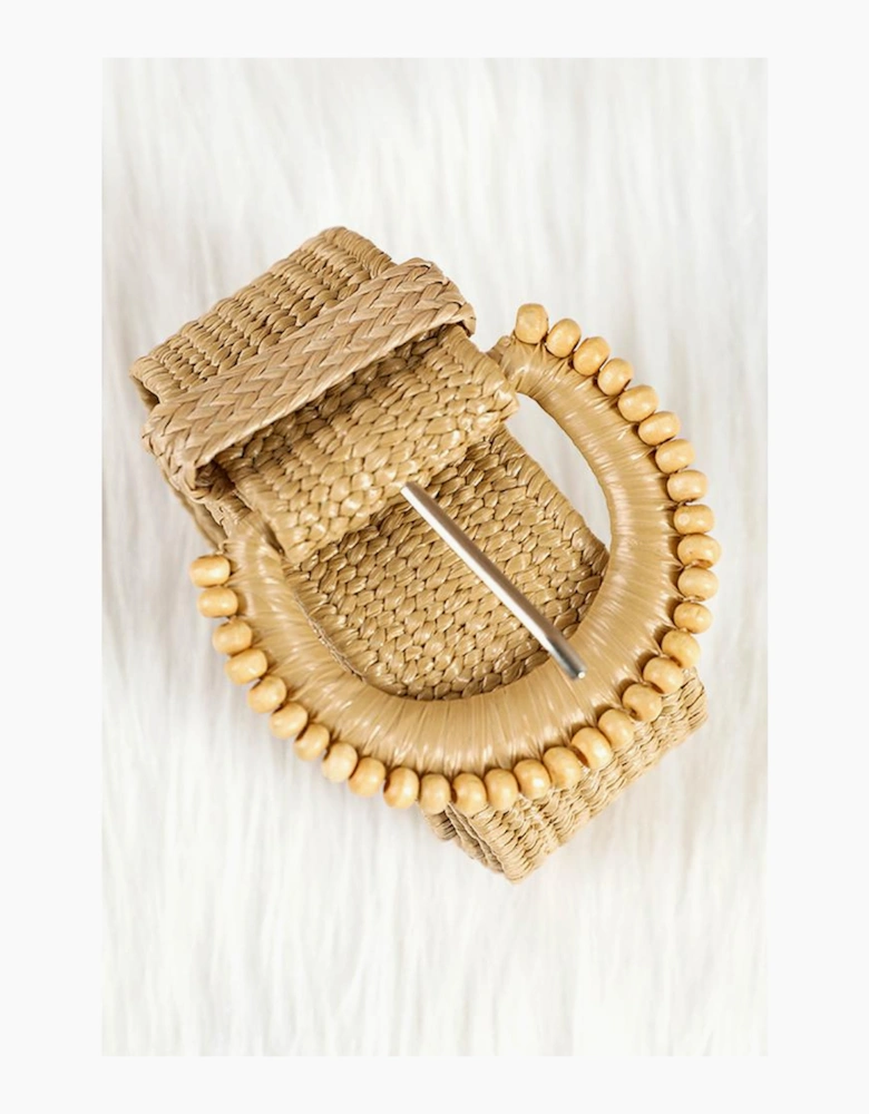 Camel Boho Beaded Straw Woven Belt