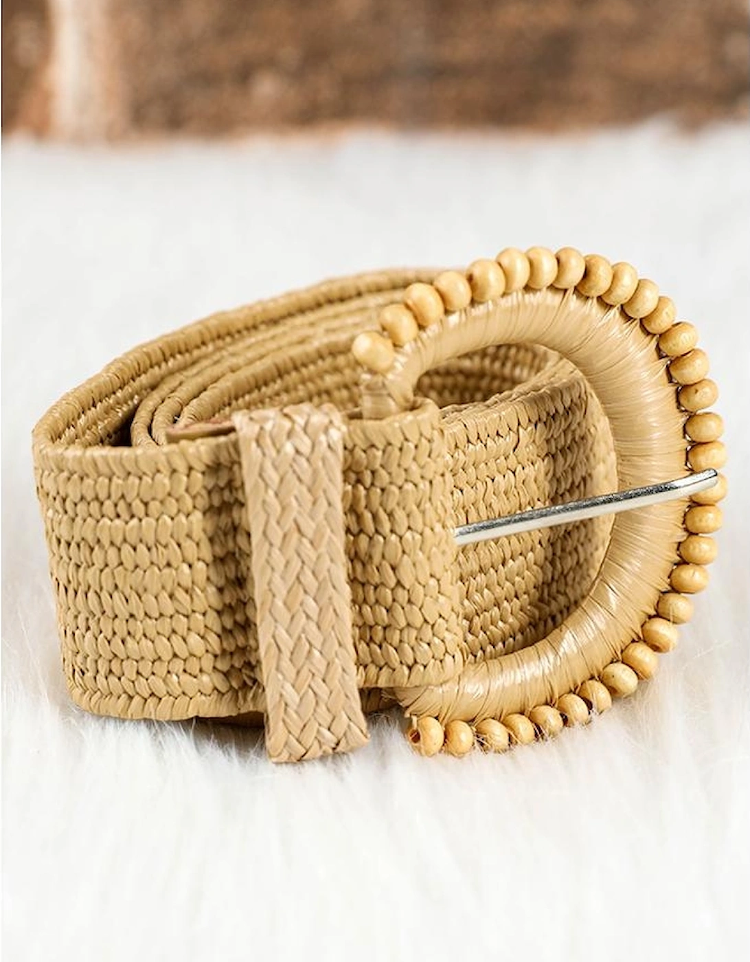 Camel Boho Beaded Straw Woven Belt