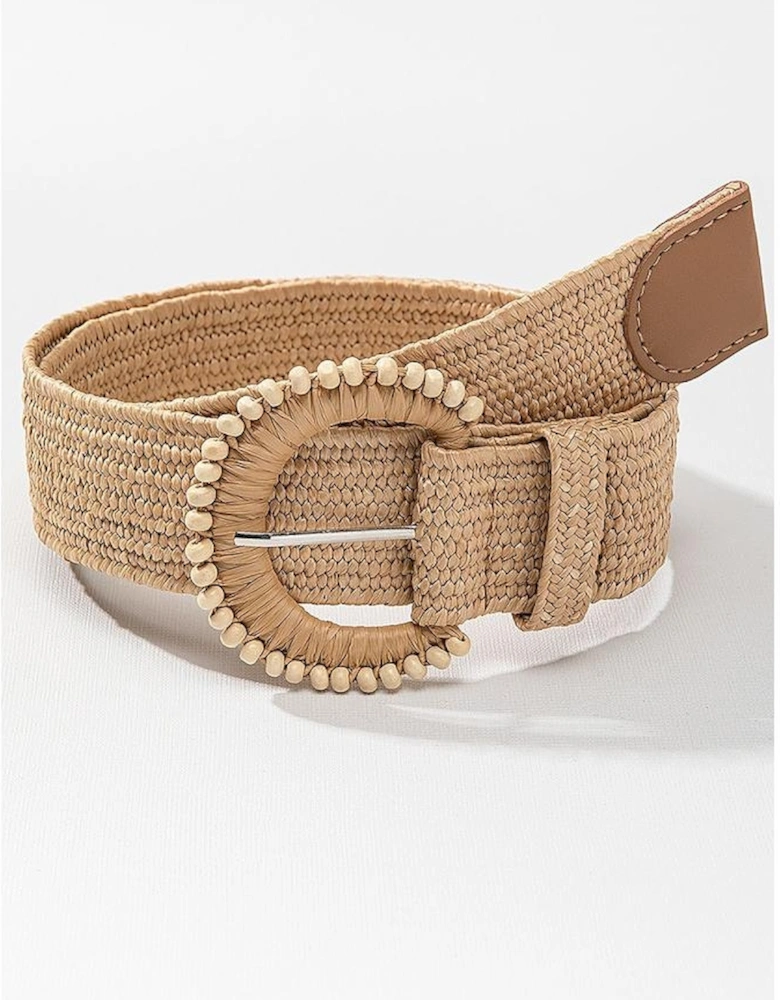 Camel Boho Beaded Straw Woven Belt