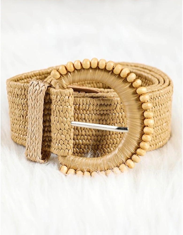 Camel Boho Beaded Straw Woven Belt
