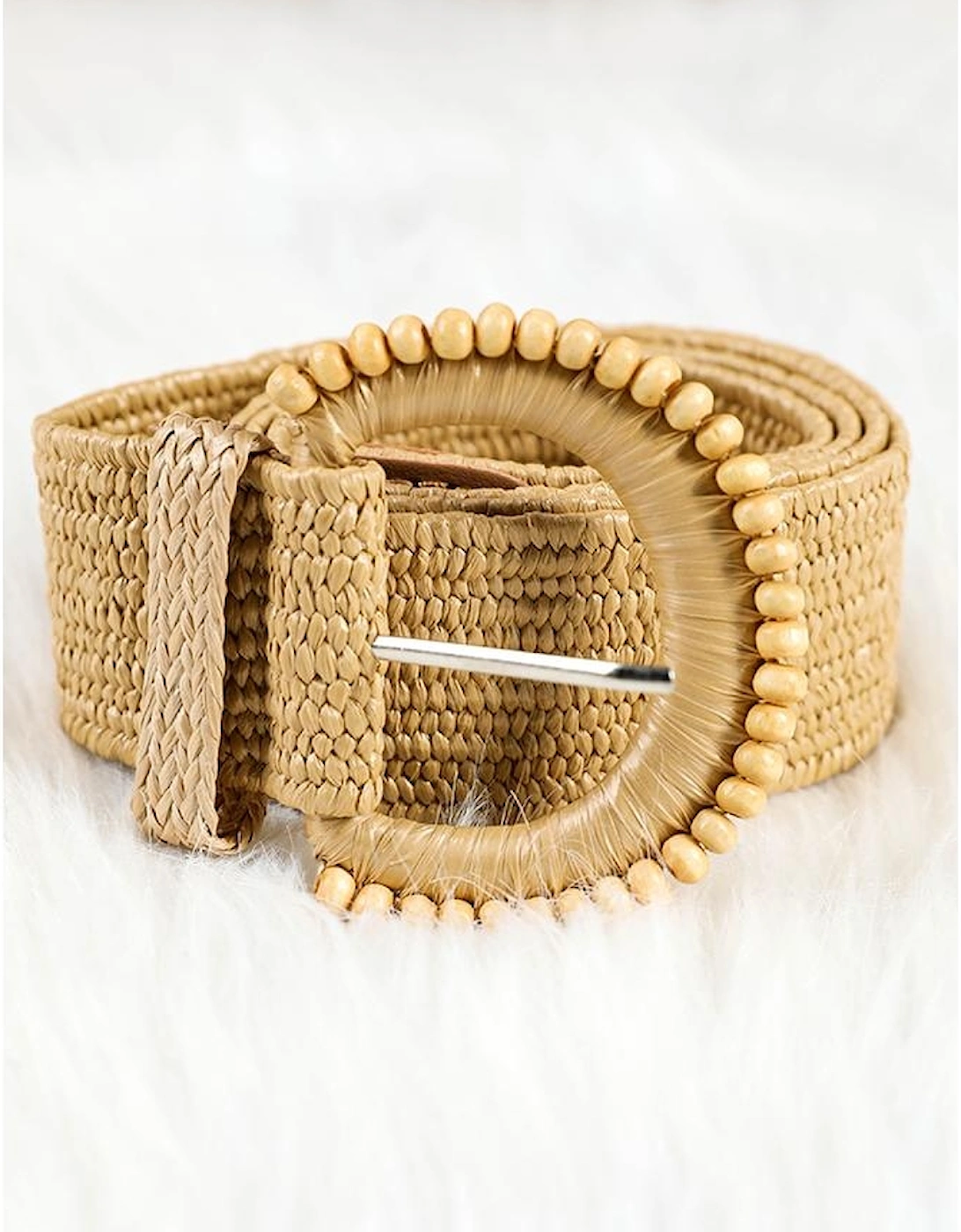 Camel Boho Beaded Straw Woven Belt