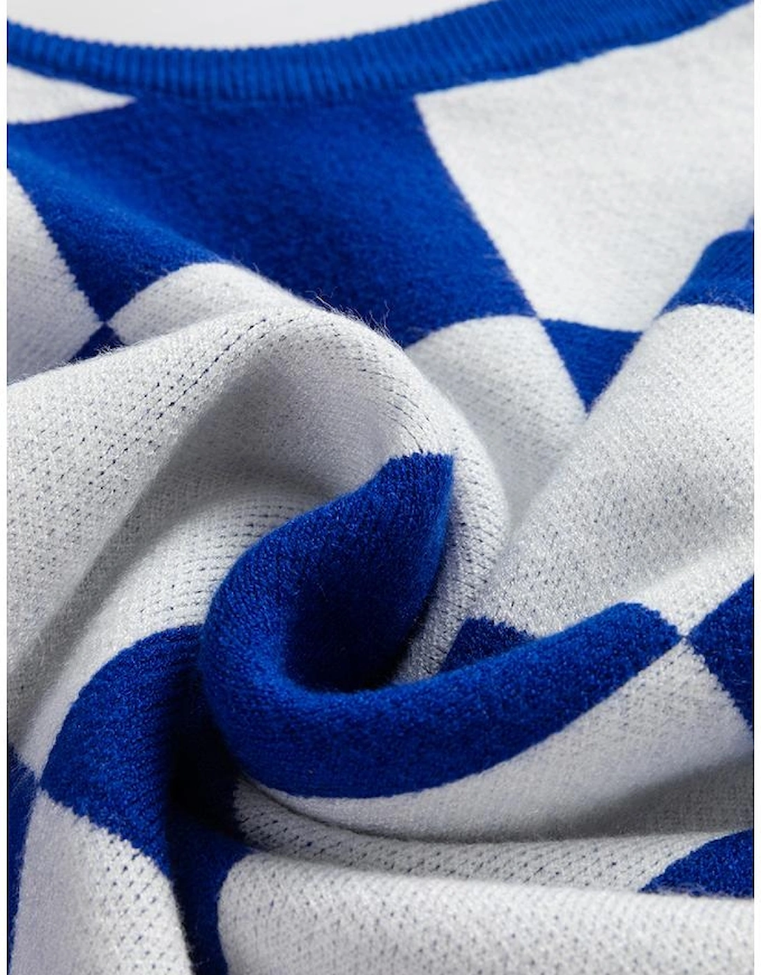 Dark Blue Cherckerboard Round Neck Sweater Vest