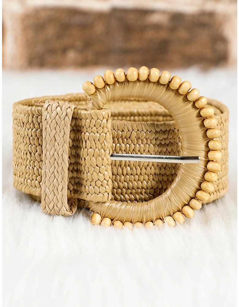 Camel Boho Beaded Straw Woven Belt