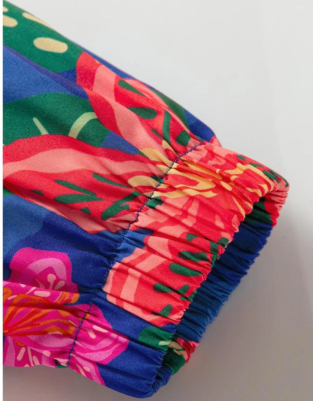 Blue Floral Print 3/4 Sleeve V Neck Tiered Long Dress