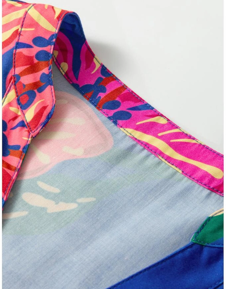 Blue Floral Print 3/4 Sleeve V Neck Tiered Long Dress