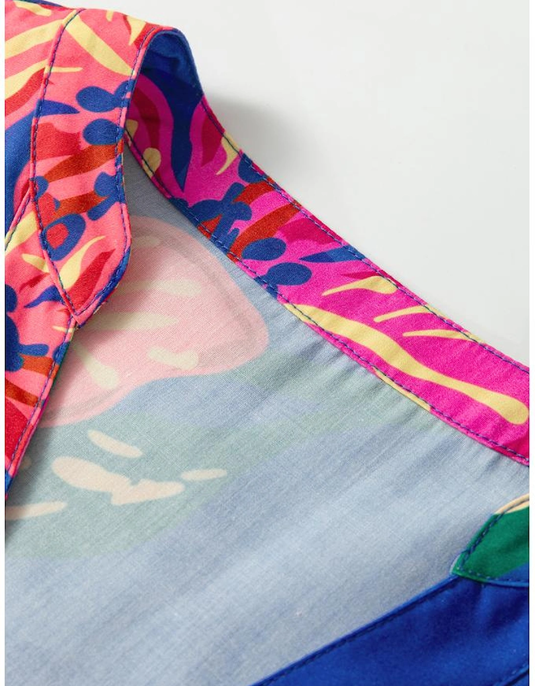 Blue Floral Print 3/4 Sleeve V Neck Tiered Long Dress