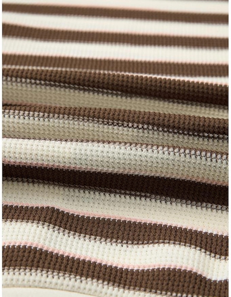 Khaki Stripe Stitched Detail Color Block Patchwork Oversized Pullover Top