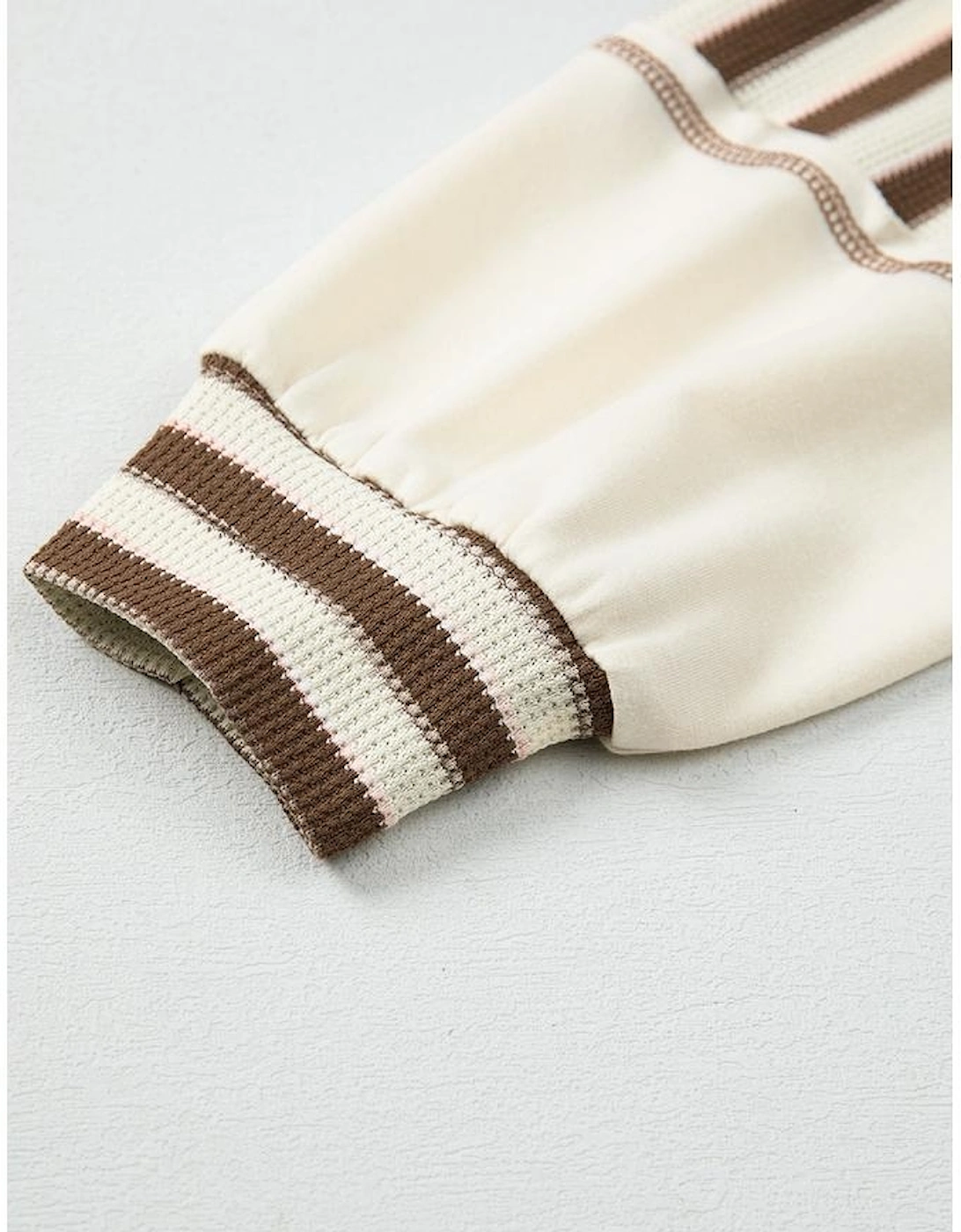 Khaki Stripe Stitched Detail Color Block Patchwork Oversized Pullover Top