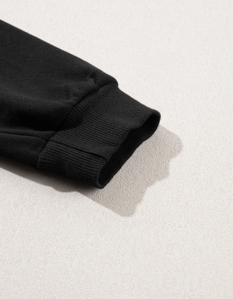 Black Snap Buttons Side Splits Pullover Sweatshirt