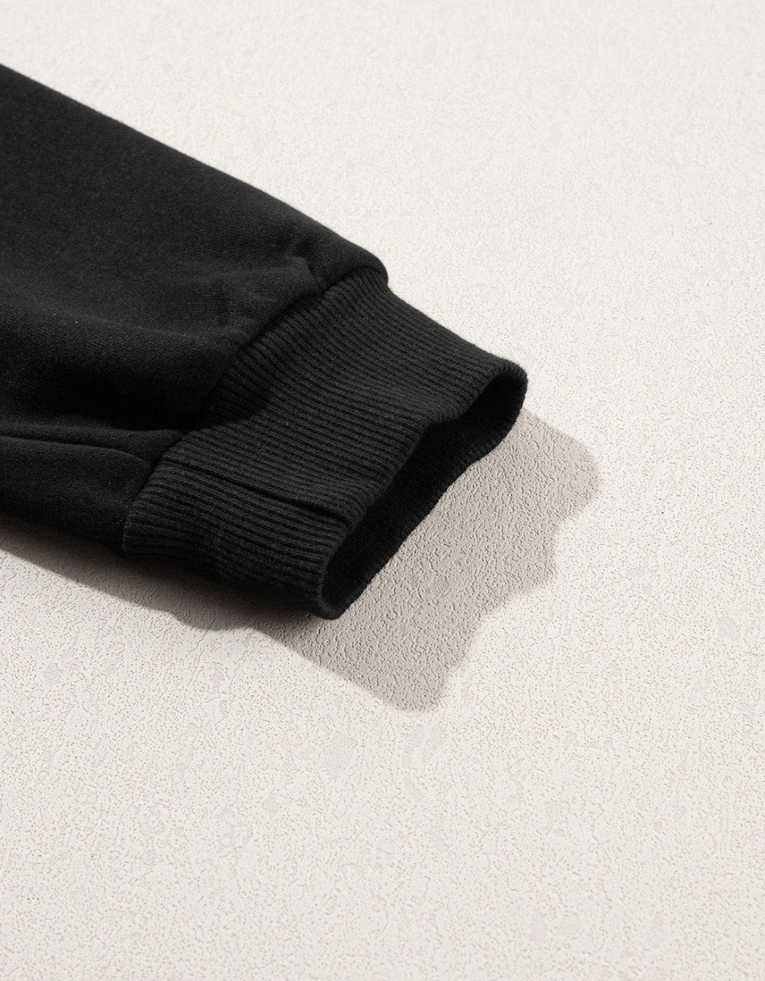 Black Snap Buttons Side Splits Pullover Sweatshirt