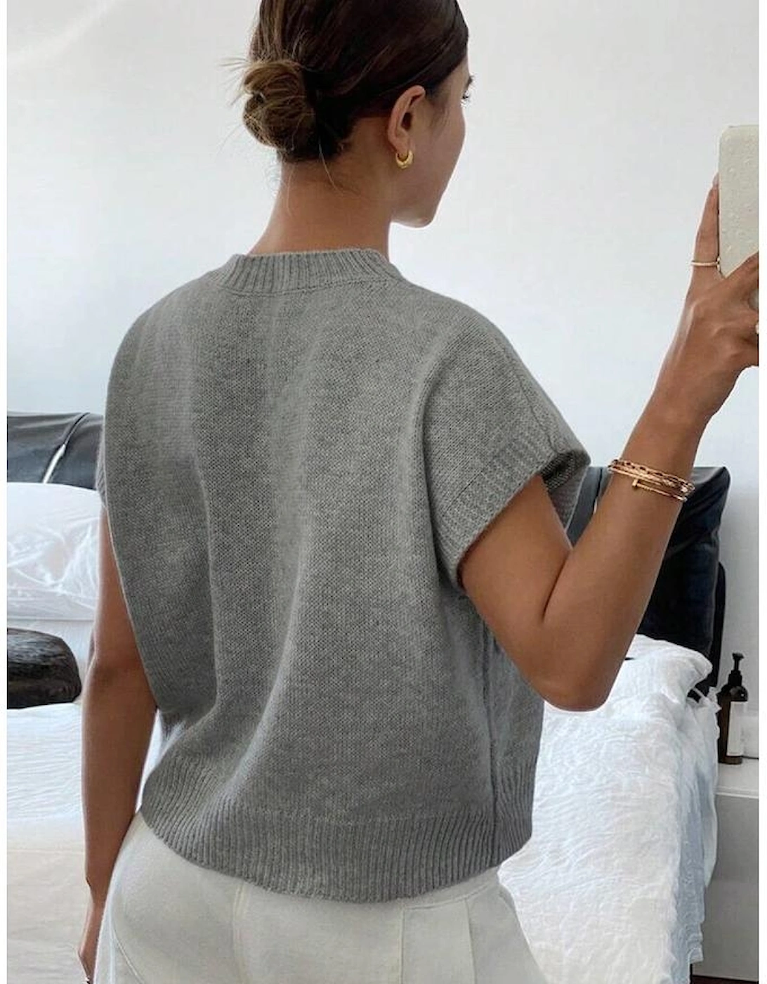 High Flower Pattern Ribbed Trim Short Sleeve Boxy Sweater, 13 of 12