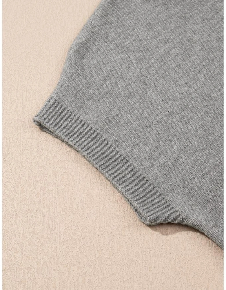 High Flower Pattern Ribbed Trim Short Sleeve Boxy Sweater