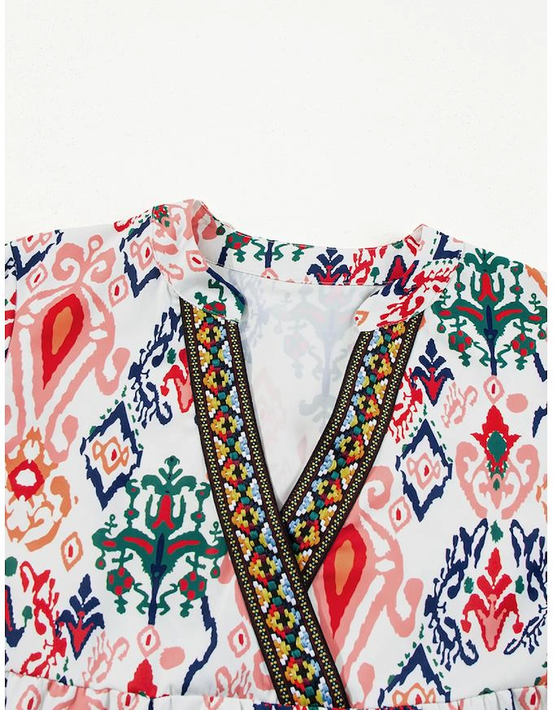 Multicolour Boho Print V Neck Bracelet Sleeve Mini Dress