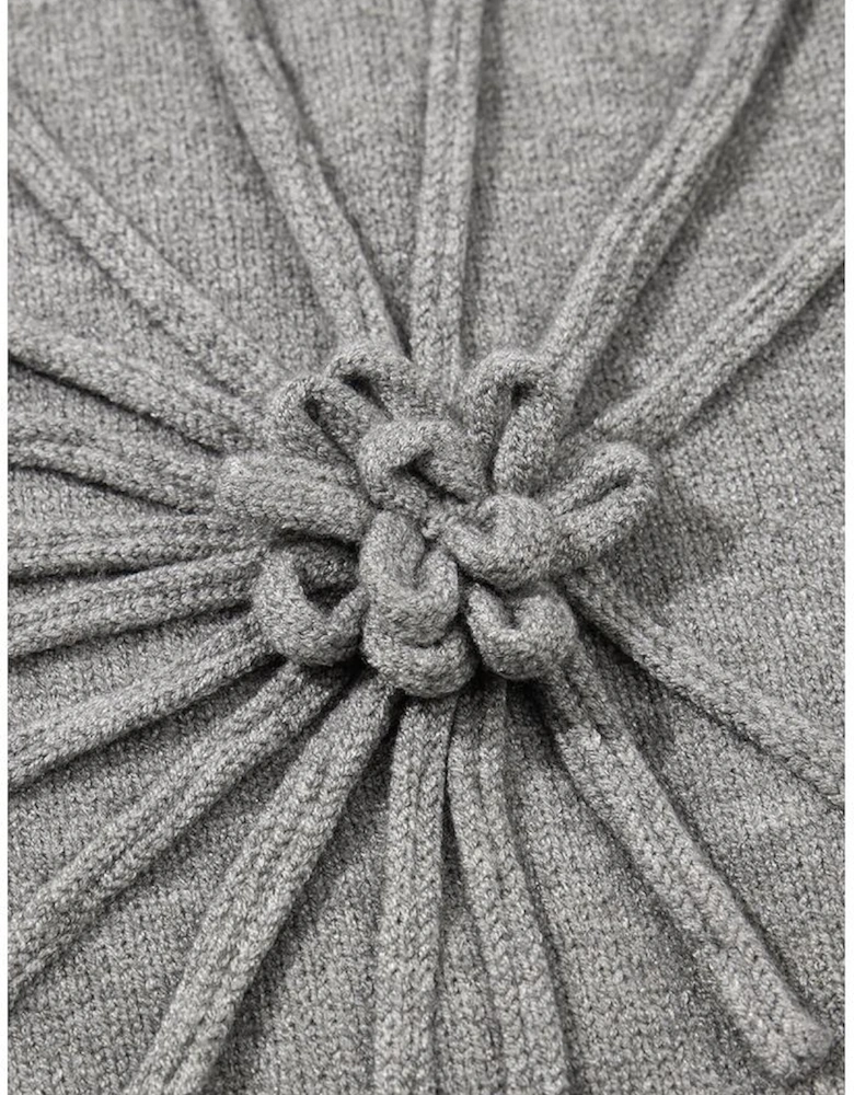 High Flower Pattern Ribbed Trim Short Sleeve Boxy Sweater