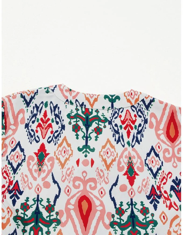 Multicolour Boho Print V Neck Bracelet Sleeve Mini Dress