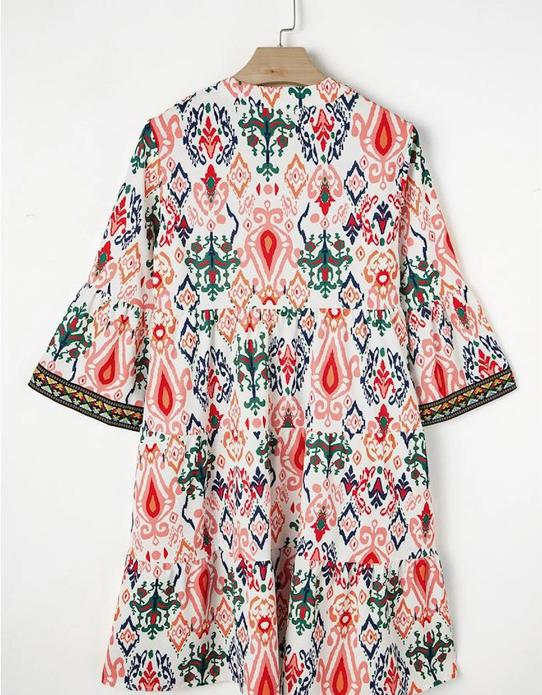 Multicolour Boho Print V Neck Bracelet Sleeve Mini Dress