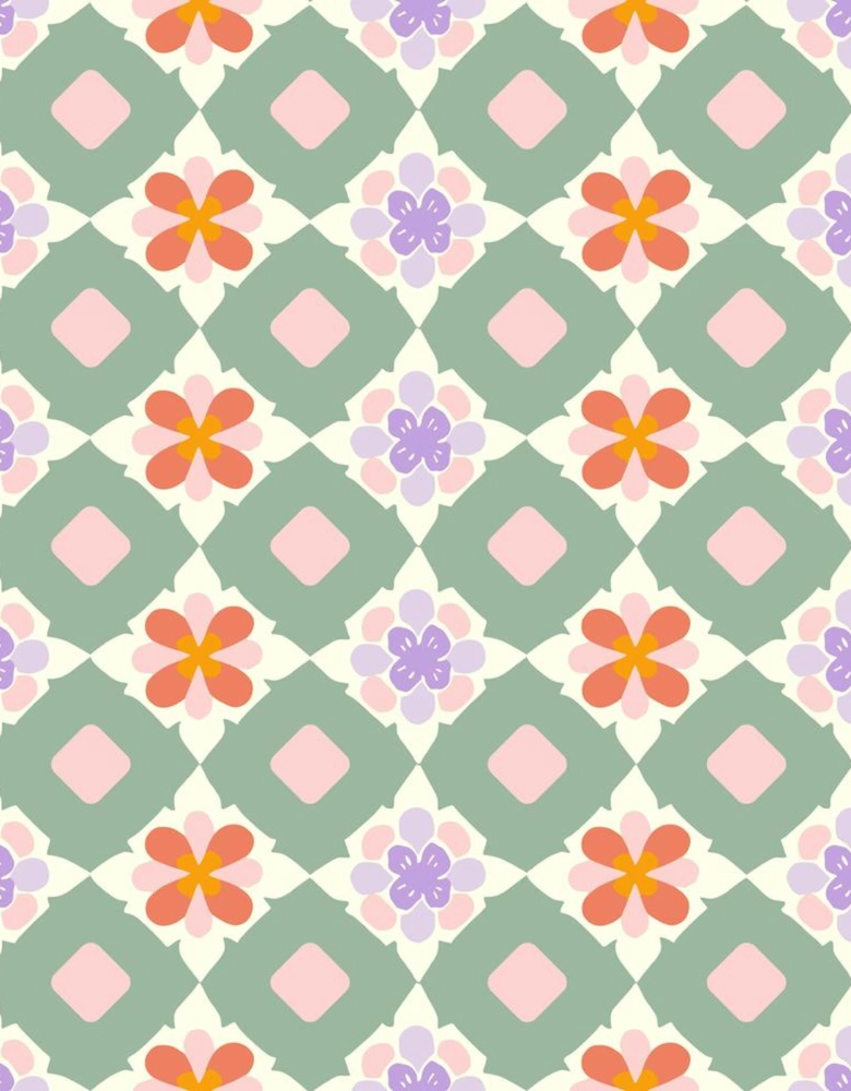 Green Geometric Floral Print Layered Flutter Sleeve V Neck Ric Rac Trim Blouse