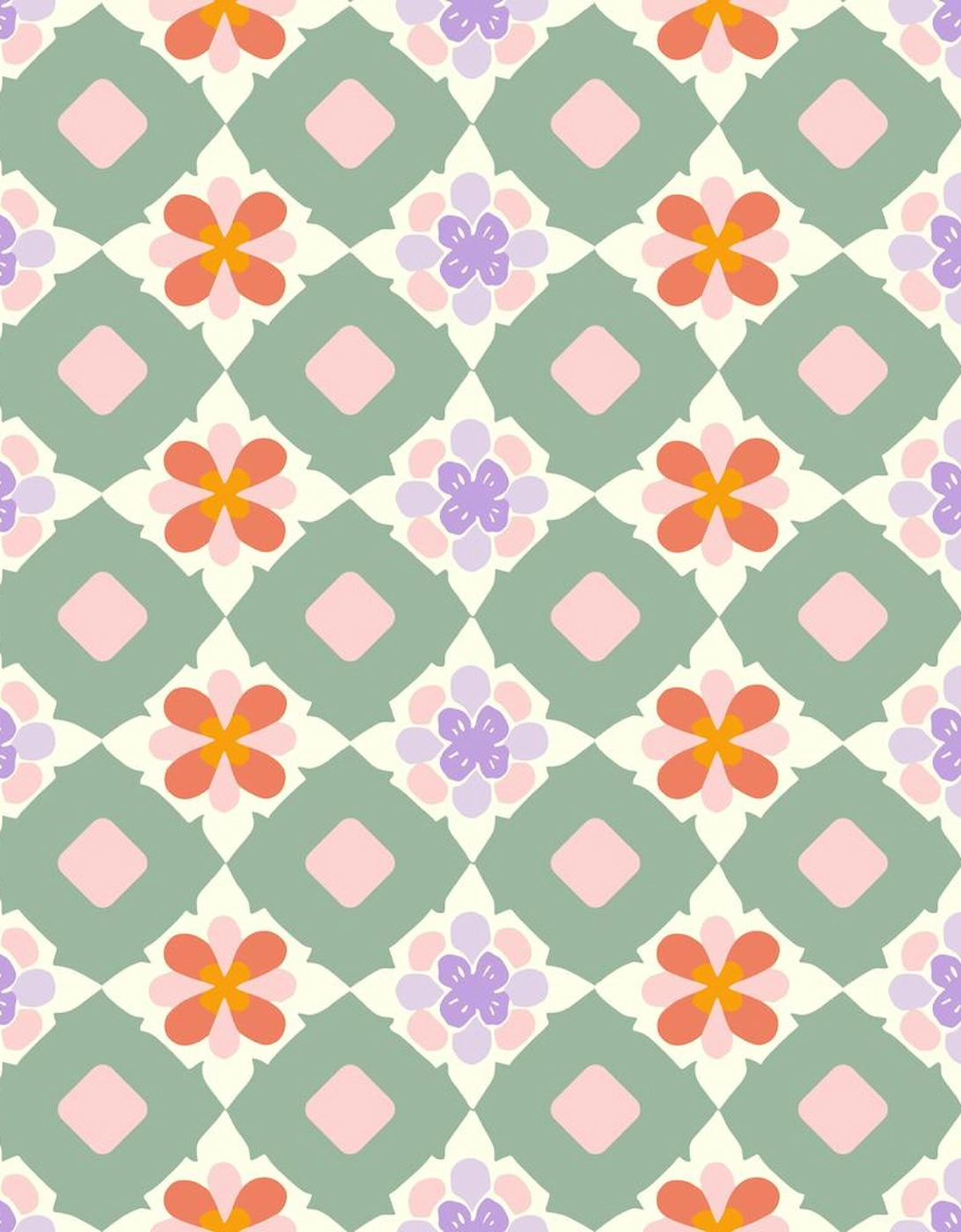 Green Geometric Floral Print Layered Flutter Sleeve V Neck Ric Rac Trim Blouse