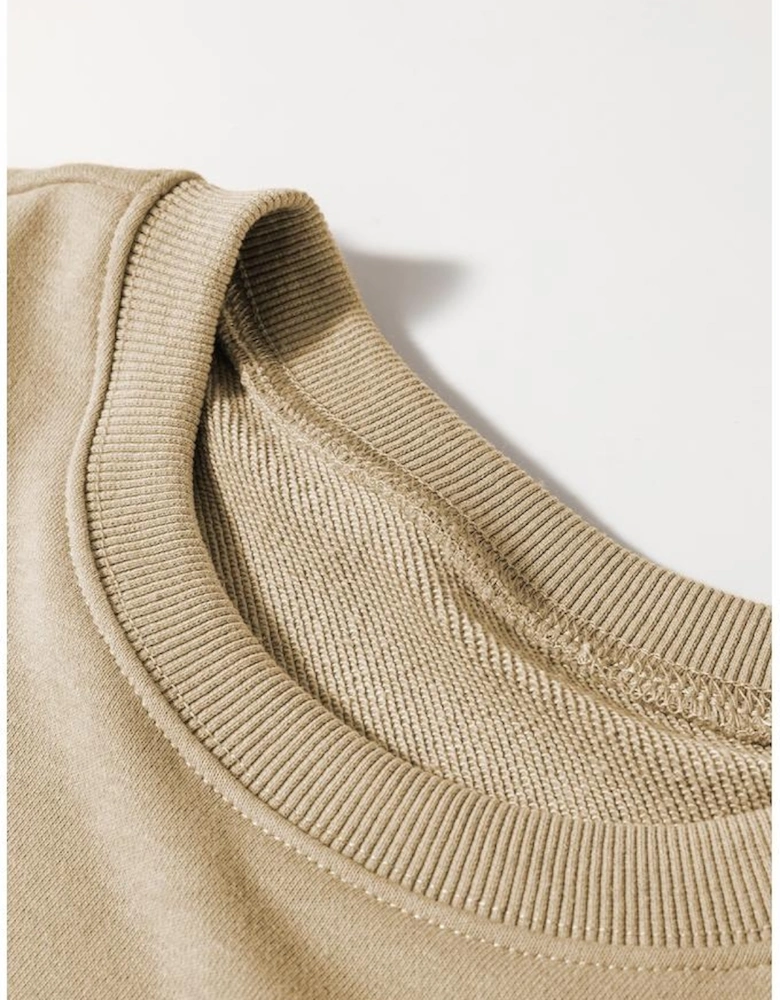 Khaki Christmas Pattern Graphic Crew Neck Sweatshirt