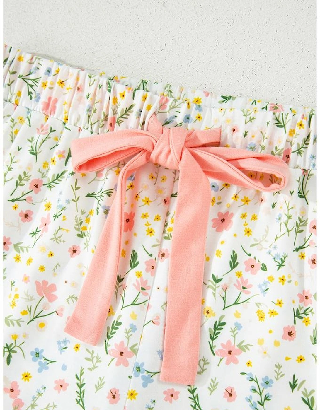 White Floral Print Contrast Pipping Short Pajamas Set