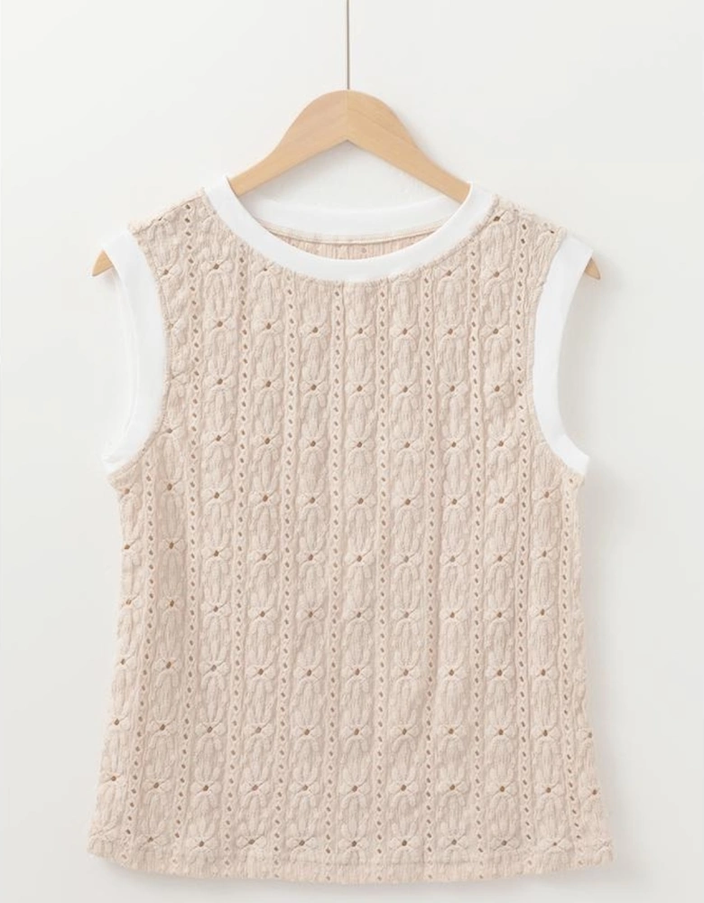 Oatmeal Floral Textured Crew Neck Tank Top