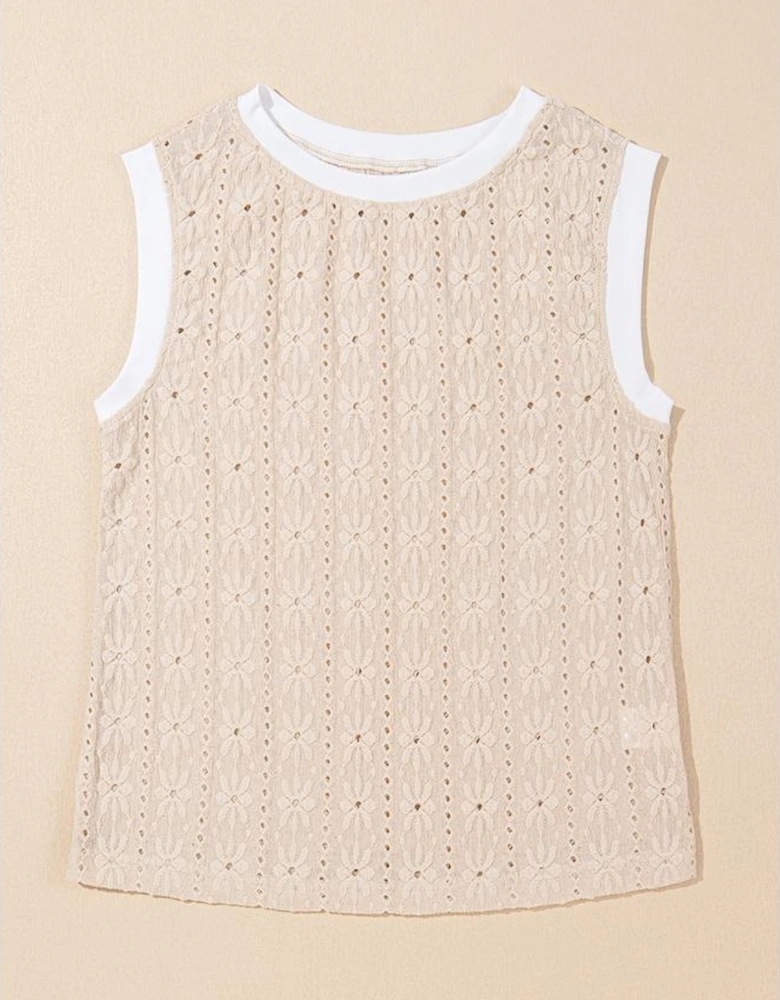 Oatmeal Floral Textured Crew Neck Tank Top