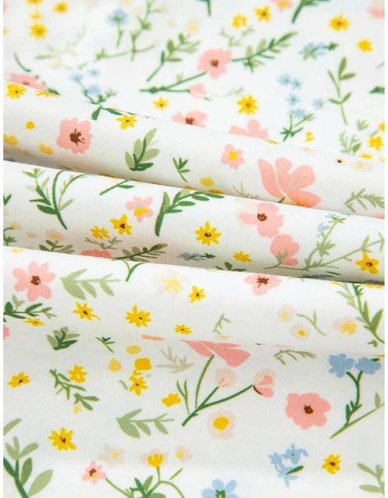 White Floral Print Contrast Pipping Short Pajamas Set