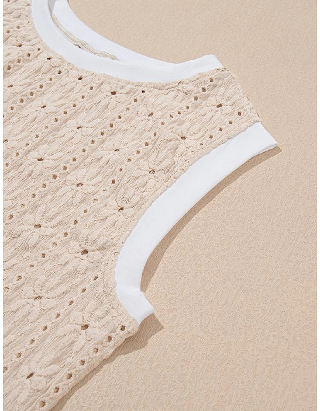 Oatmeal Floral Textured Crew Neck Tank Top