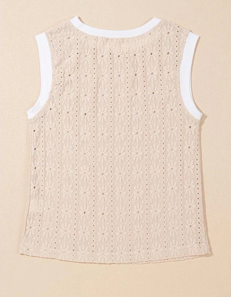 Oatmeal Floral Textured Crew Neck Tank Top