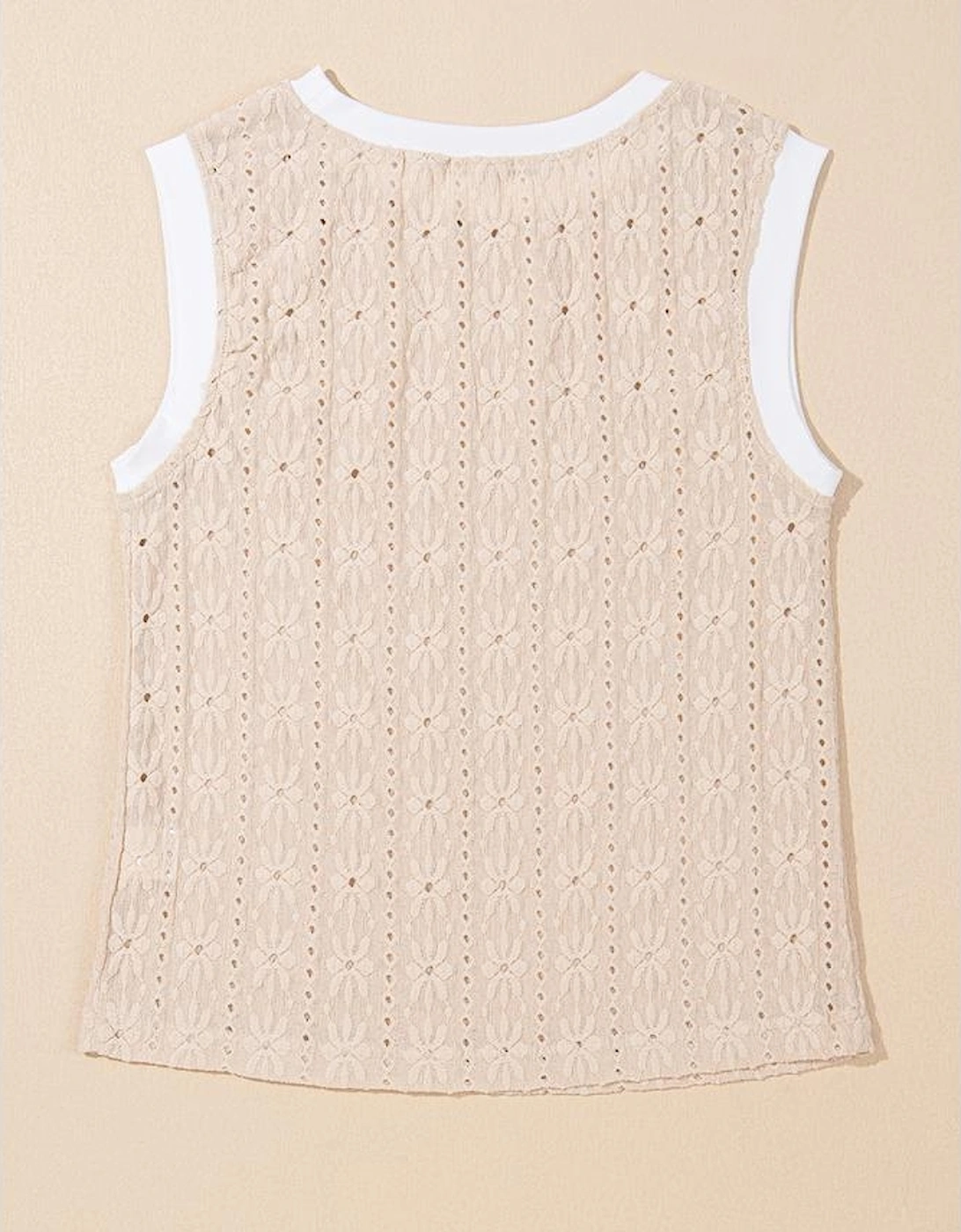 Oatmeal Floral Textured Crew Neck Tank Top