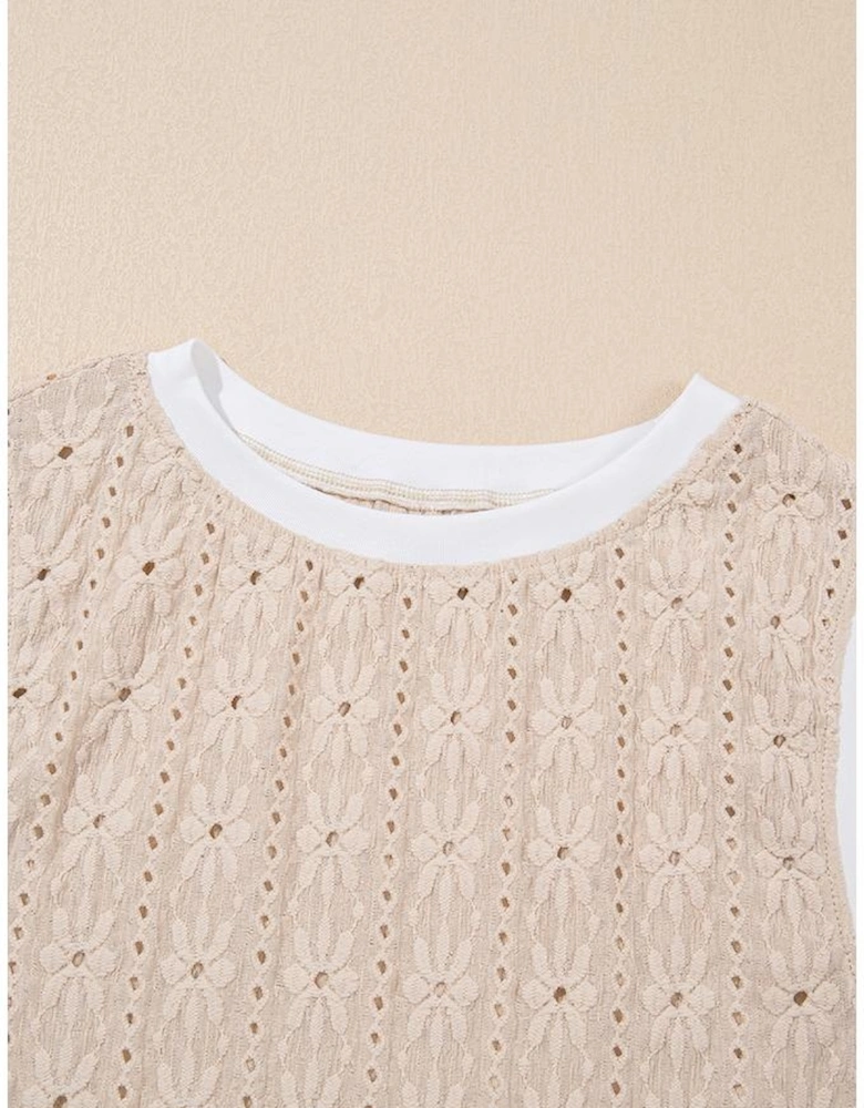 Oatmeal Floral Textured Crew Neck Tank Top