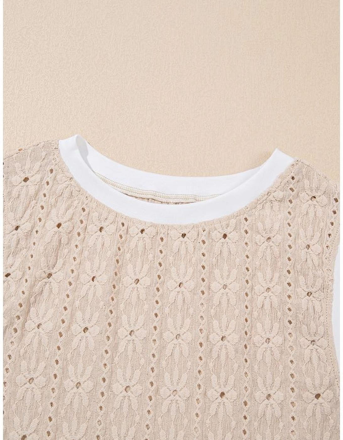 Oatmeal Floral Textured Crew Neck Tank Top