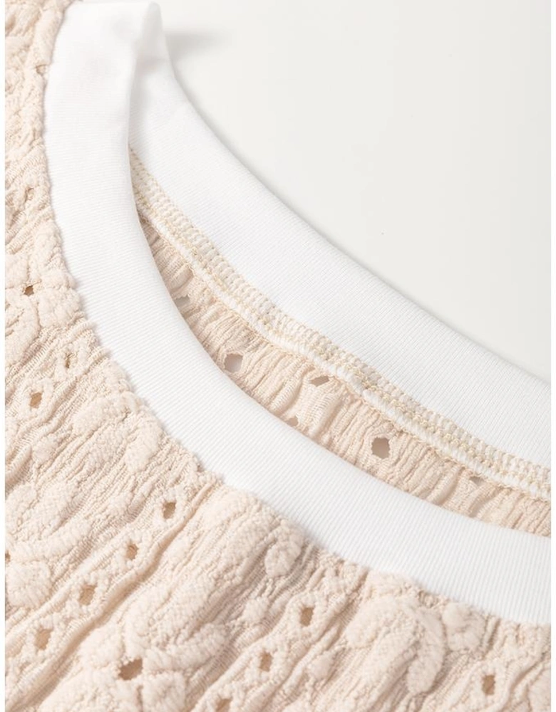 Oatmeal Floral Textured Crew Neck Tank Top