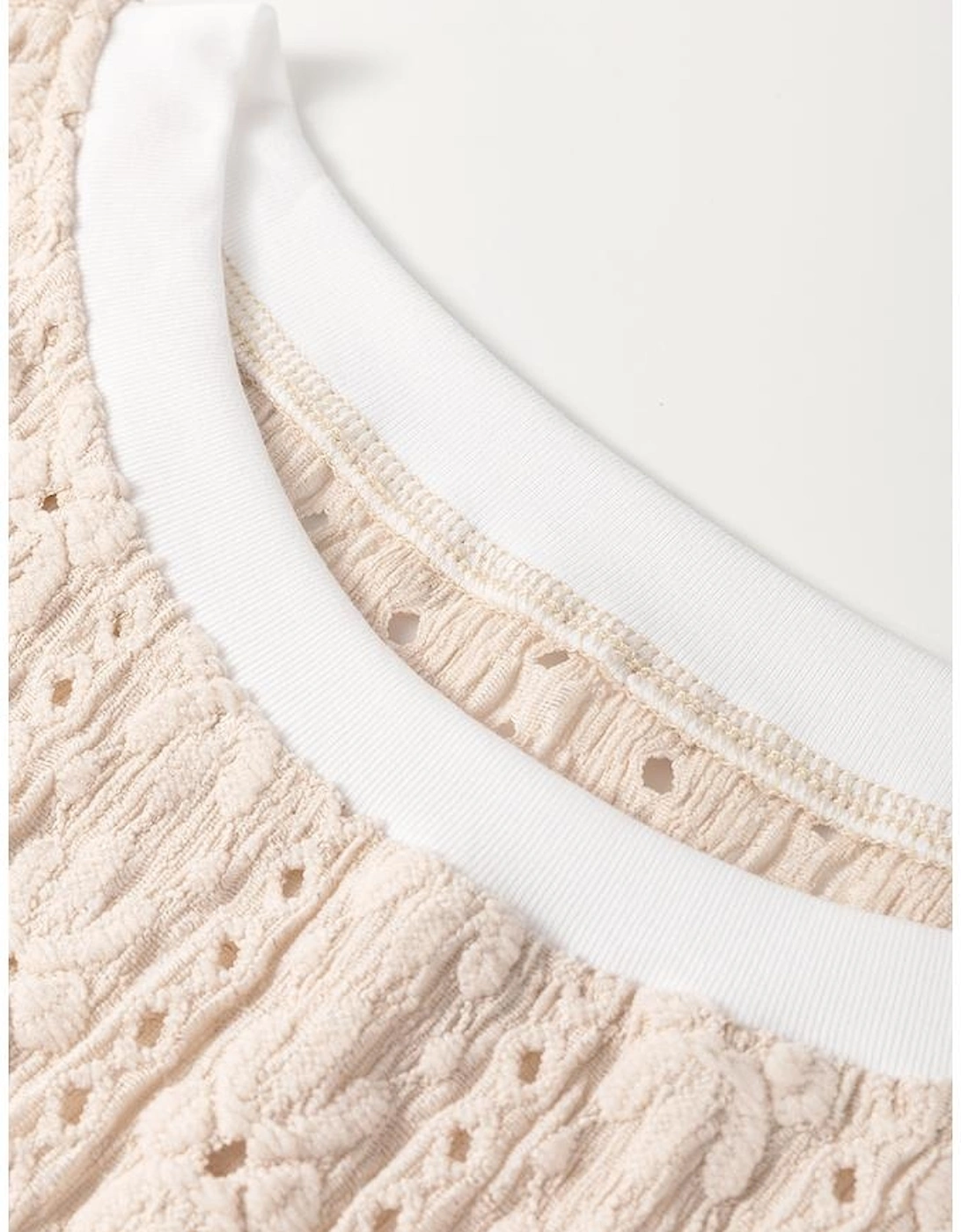 Oatmeal Floral Textured Crew Neck Tank Top