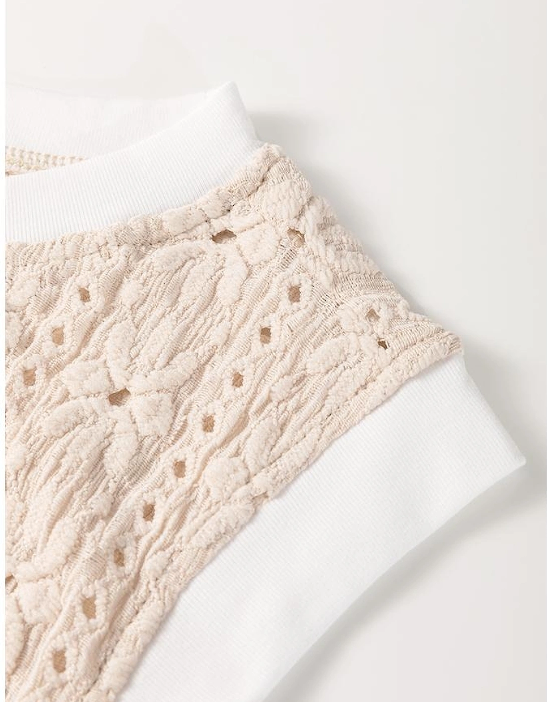 Oatmeal Floral Textured Crew Neck Tank Top