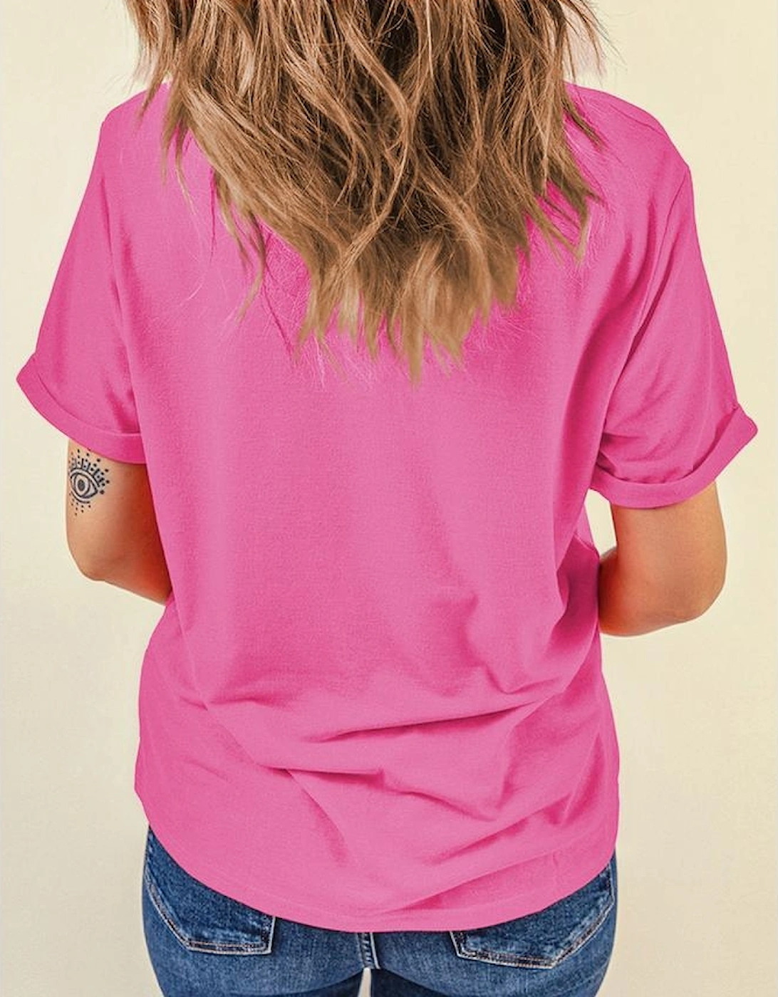Sachet Pink Bright Casual Plain Crew Neck Tee, 12 of 11