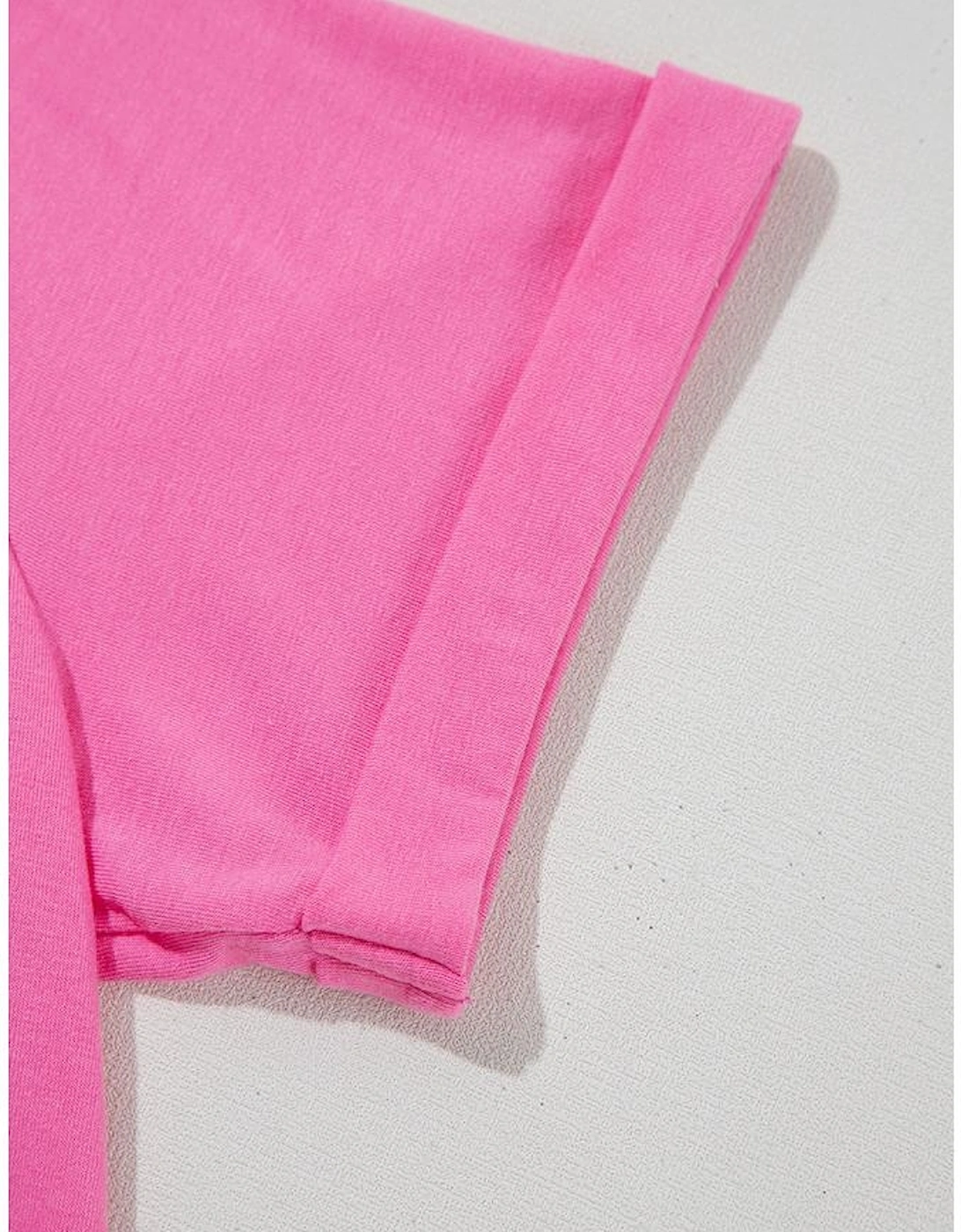 Sachet Pink Bright Casual Plain Crew Neck Tee