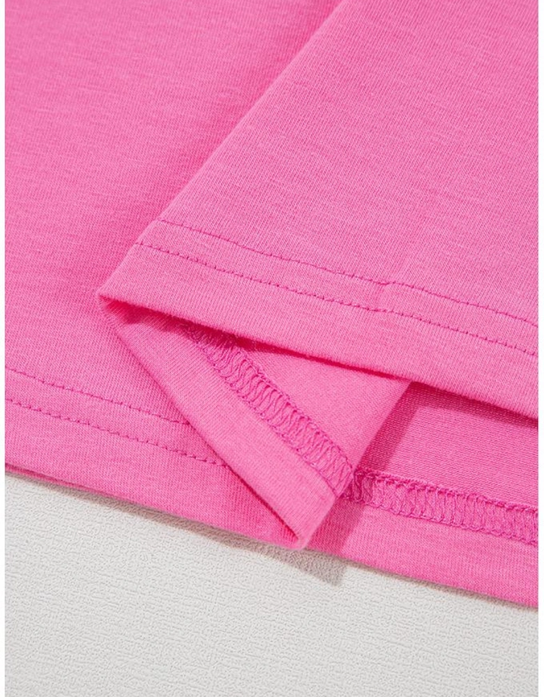 Sachet Pink Bright Casual Plain Crew Neck Tee